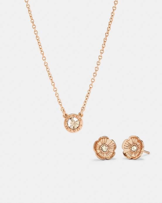 Open Circle Necklace And Tea Rose Stud Earrings Set | Coach (US)