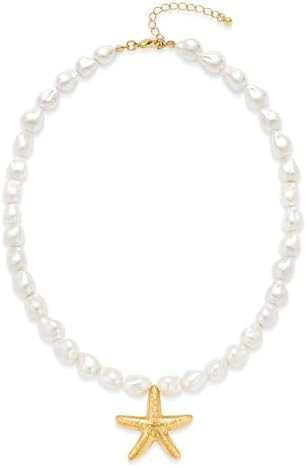 Delicate Starfish Pendant Necklace, Gold and Silver Tone Twisted Chain Beach Jewelry for Women - ... | Amazon (US)