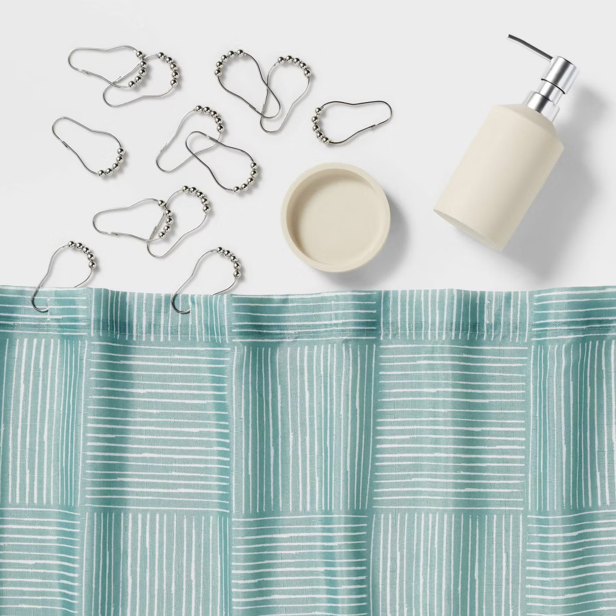 15pc Grid Lines Shower Curtain Set Aqua - Threshold™ | Target