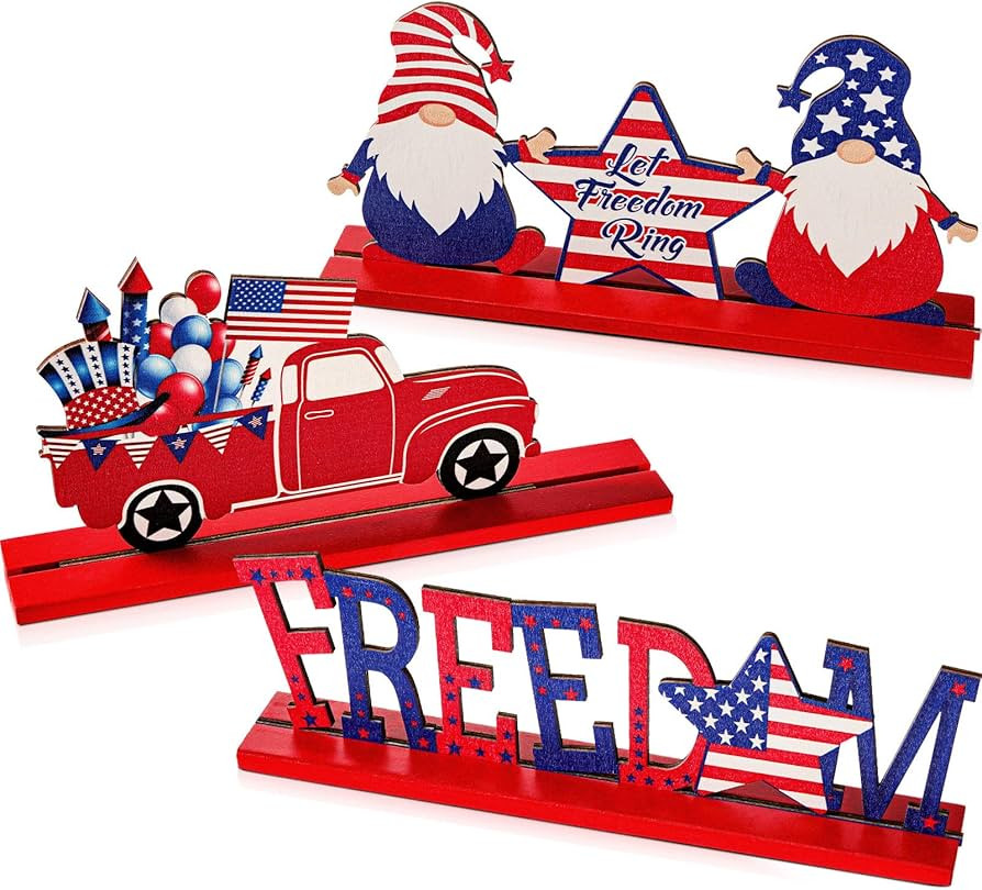 3 Pieces 4th of July Table Decorations Memorial Day Table Centerpiece Wooden Patriotic Table Sign... | Amazon (US)