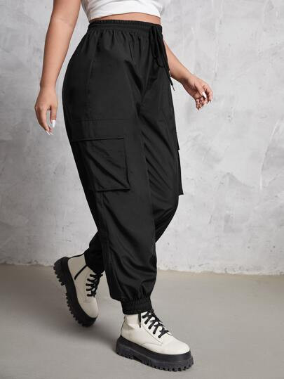 Plus Flap Pocket Drawstring Waist Pants | SHEIN