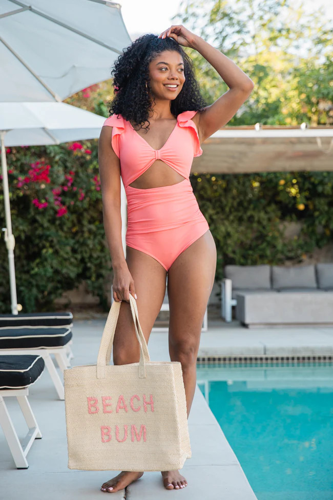 Blowing Bubbles Coral Knotted Front One Piece Swimsuit | Pink Lily