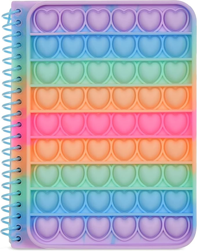 iscream Silicone Heart Popper Cover Spiral-Bound Lined Page 7" Journal - Happy Stripe | Amazon (US)