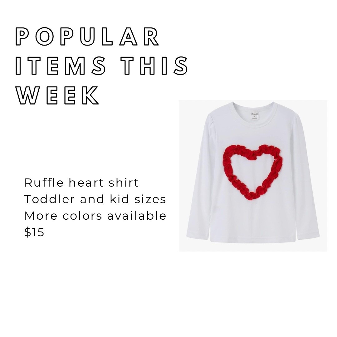 $15 - ruffle toddler and girls shirt; comes in more colors and could be worn all winter long 


#heartshirt #amazon #toddlergirl #girlsshirt #kidsvalentineshirt #valentineshirt #under15 #budgetfriendly 

#LTKSeasonal #LTKValentine #LTKKids