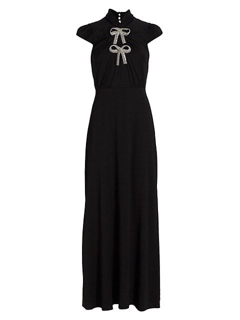 Self-Portrait Crystal Bow Crepe Maxi Dress | Saks Fifth Avenue