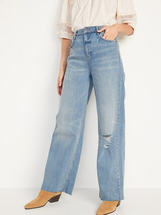 Extra High-Waisted Wide-Leg Ripped Jeans for Women | Old Navy (US)