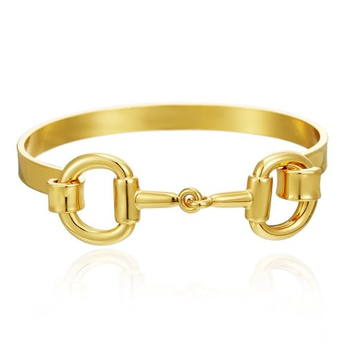 AOLIMI 18K Gold Plated Horsebit Bangle Bracelets for Women Trendy Horse Bit Cuff Bangle Statement Bracelet Jewelry | Amazon (US)
