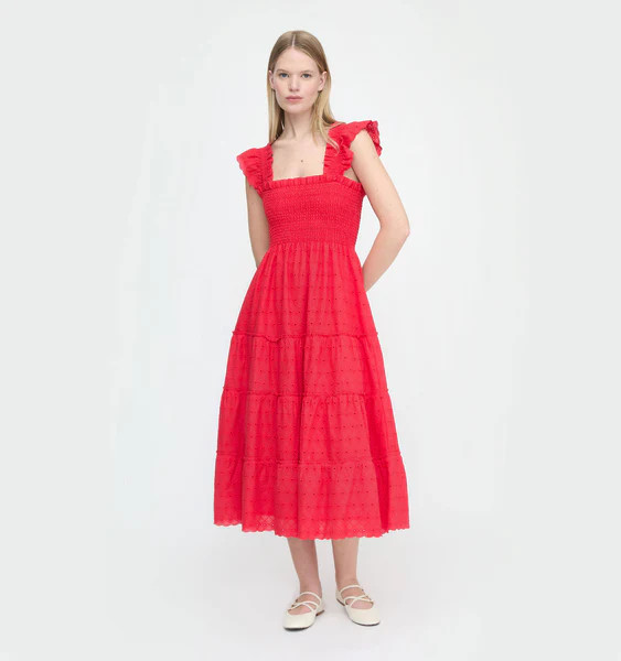 The Ellie Nap Dress - Red Daisy Check Eyelet | Hill House Home US