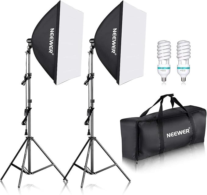 NEEWER 700W Equivalent Softbox Lighting Kit, 2Pack 5500K CFL Lighting Bulbs, 24x24 inches Softbox... | Amazon (US)