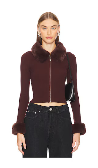 Natalie Knit Zip Cardigan in Chocolate Brown | Revolve Clothing (Global)
