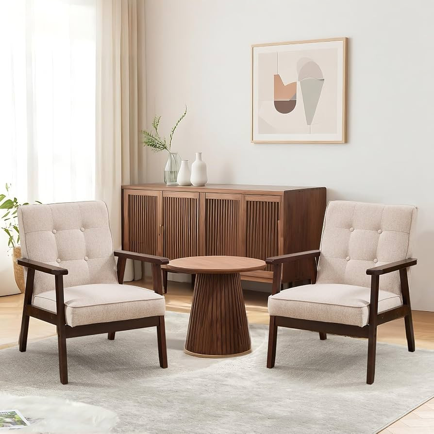 Bonzy Home Fabric Mid-Century Modern Accent Chair Set of 2, Upholstered Armchair with Solid Wood ... | Amazon (US)