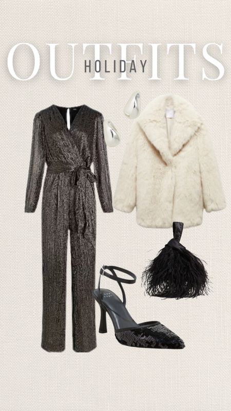 Holiday party look
Jumpsuit
Metallic
Faux fur 