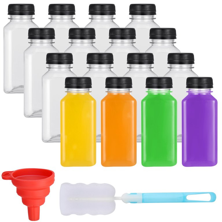 Armscye 16Pcs 8oz Plastic Empty Juice Bottles with Lids, Reusable Juice Bottles with Funnel and B... | Walmart (US)