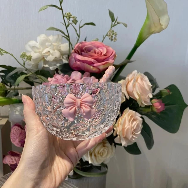 Internet celebrity household glass bubble bowl, fashion light luxury salad bowl, bow girl's heart... | AliExpress (US)