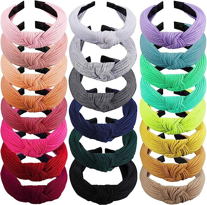 SIQUK 22 Pieces Top Knot Headbands Rib Knot Headband Wide Hairband Turban Cross Knotted Headbands... | Amazon (US)