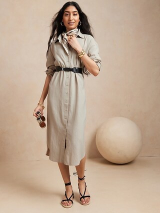 Linen-Blend Midi Shirtdress | Banana Republic Factory