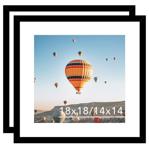 JCJMY 18x18 Picture Frame Set of 2 Black with 14x14 Mat, Display Photo 14x14 with Mat or 18 x 18 Without Mat, Wall Hanging Large 18x18 Poster Frame with Shatter Resistant Plexiglass, 2 Pack, Black | Amazon (US)