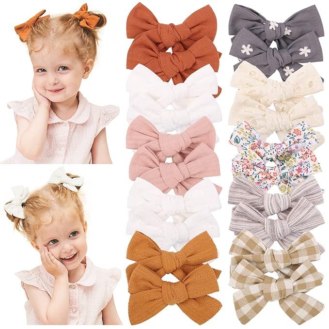 doboi 20PCS 3.6 Inches Baby Girls Linen Hair Bows Clips 10 Colors Fully Lined Hair Barrettes Acce... | Amazon (US)