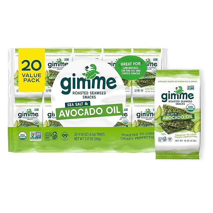 Gimme Seaweed Organic Premium Roasted Seaweed Snacks, Sea Salt & Avocado Oil, 20 Count, Keto, Veg... | Amazon (US)