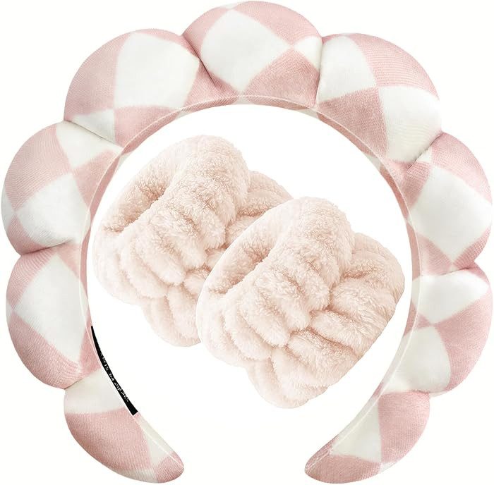 Zkptops Spa Headband for Washing Face Wristband Set Sponge Makeup Skincare Velvet Fabric Bubble S... | Amazon (US)