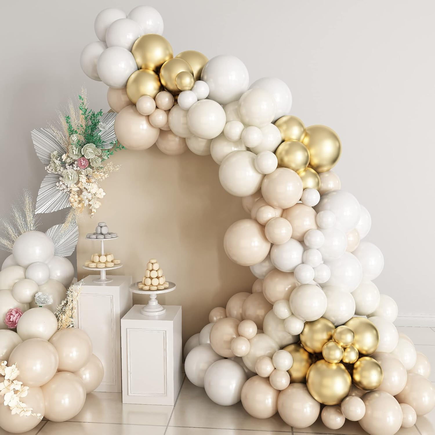 Domgoge Sand White Double Stuffed Balloons Graland, 112 pcs Nude Balloons Arch Kit Chrome Metalli... | Amazon (US)