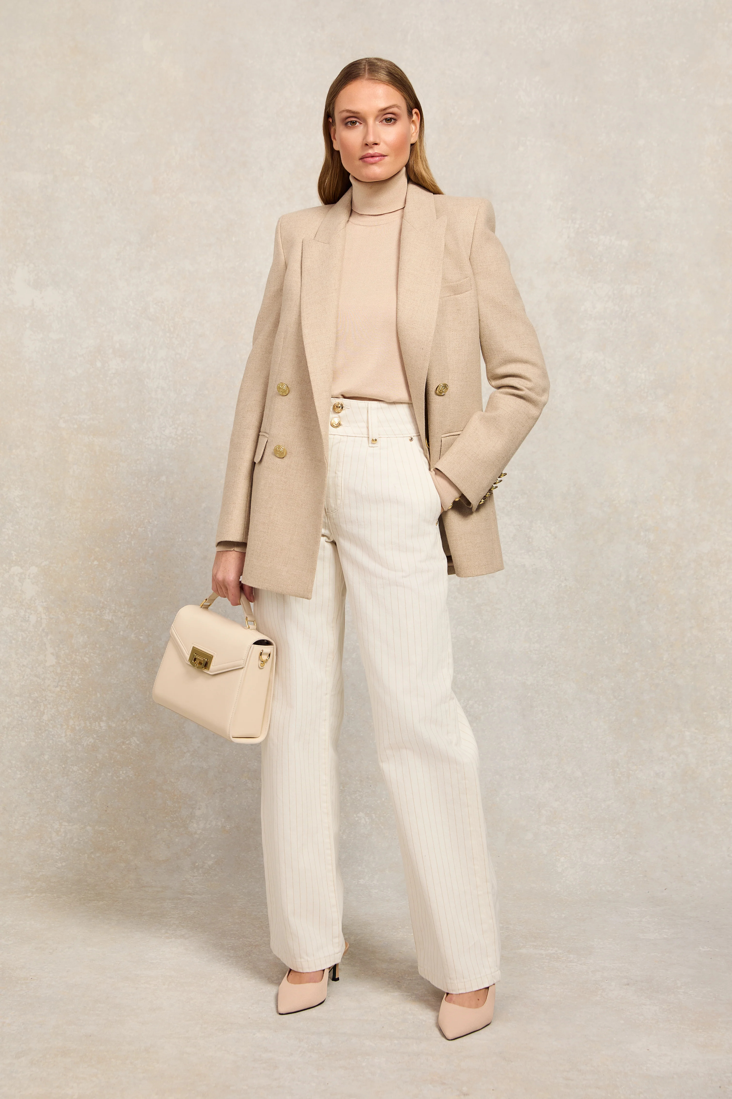 Tailored Wide Leg Jean (Ecru Stripe) | Holland Cooper