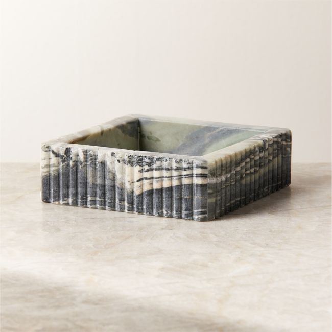 Luke Jade Marble Ribbed Catchall Dish | CB2