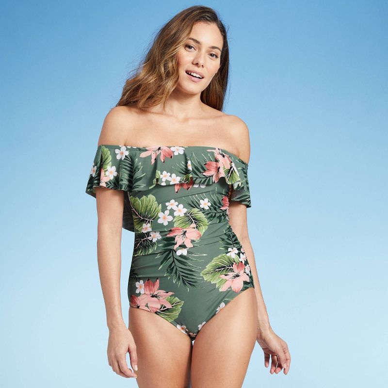 Women's Off the Shoulder Flounce High Coverage One Piece Swimsuit - Kona Sol™ | Target