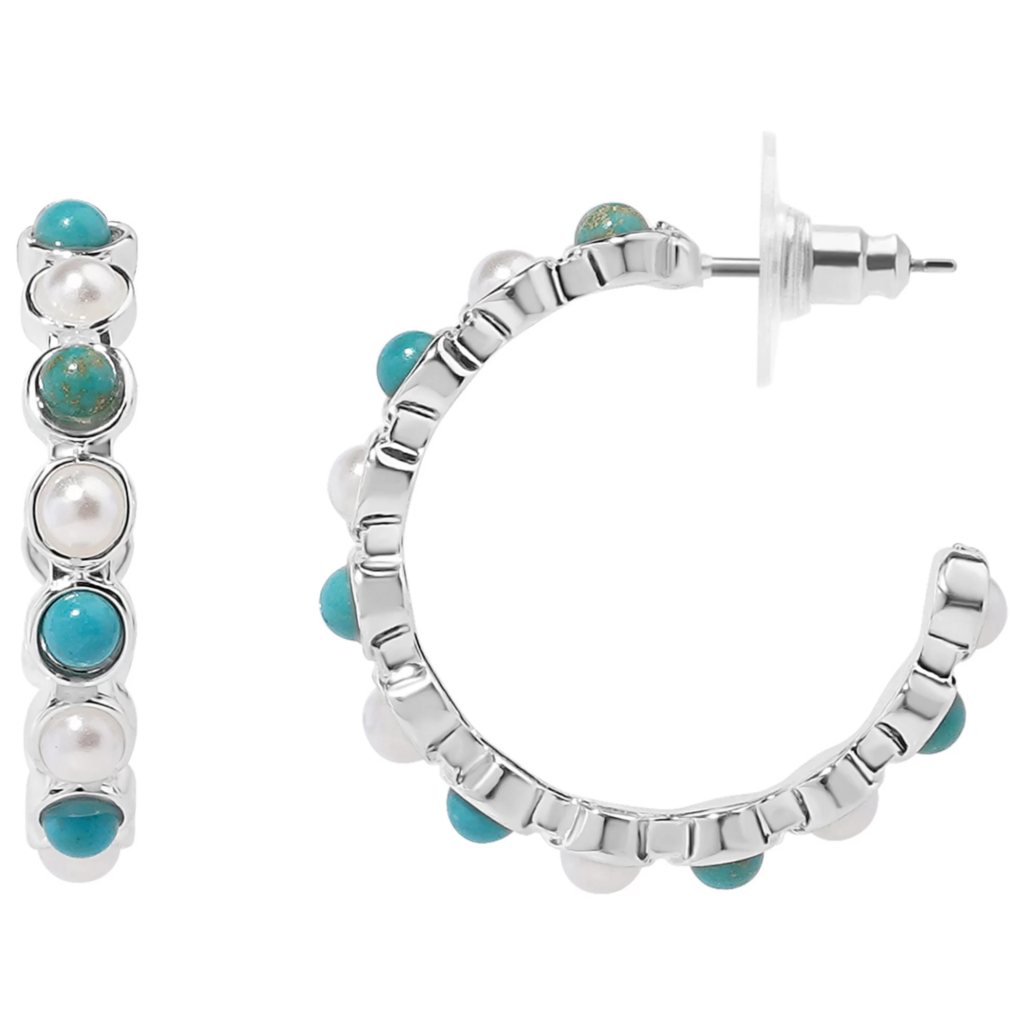 LC Lauren Conrad Sterling Silver Simulated Pearl & Simulated Turquoise J-Hoop Earrings | Kohl's