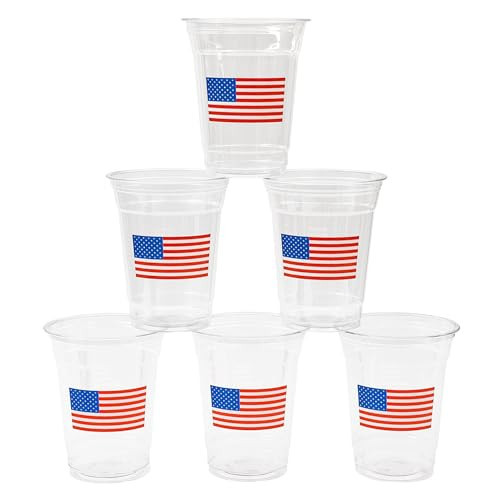 AimFun Patriotic Plastic Cups American Flag Party Cups Red Blue White Star Stripe Disposable Cups 4th of July 12 oz Cold Drinking Cup for Independence Day Memorial Party Supplies (100, Flag) | Amazon (US)