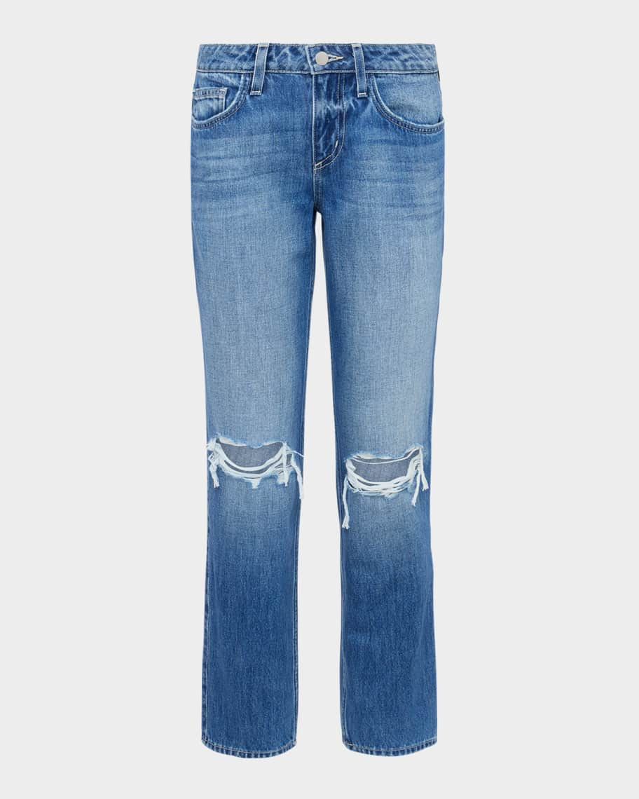 L'Agence Nevia Low-Rise Distressed Straight Jeans | Neiman Marcus