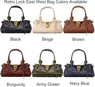 Women PU Leather Vintage Y2K Lock East West Bag Top Handle Handbag Retro Studded Underarm Shoulde... | Amazon (US)