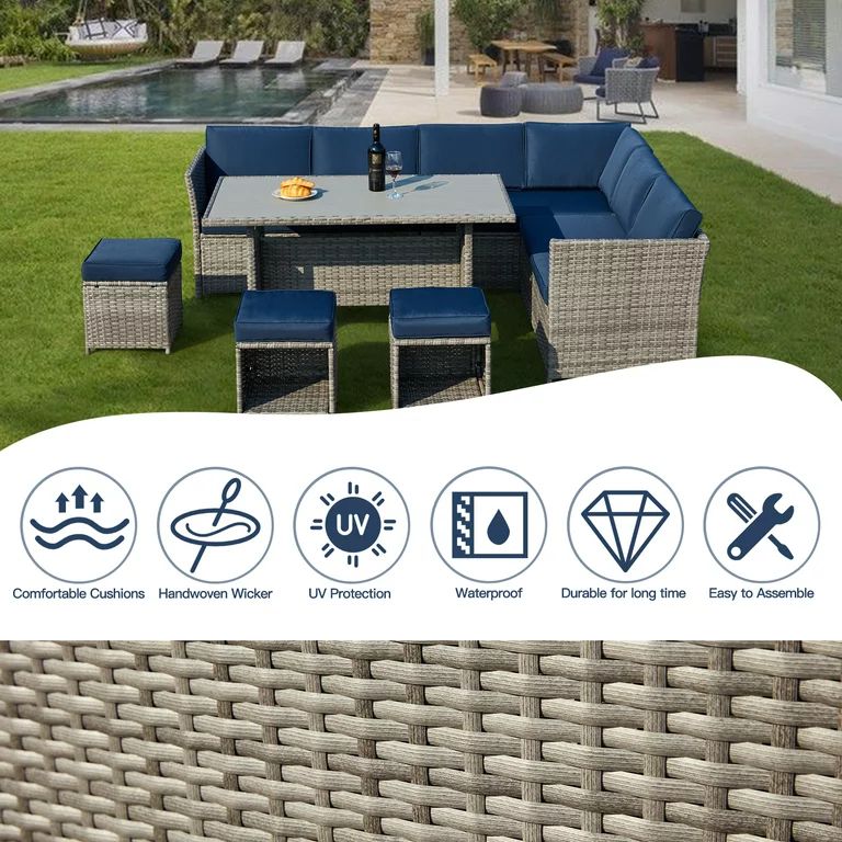 AVAWING 7 Pieces Patio Furniture Sets, All-Weather Sectional Wicker Rattan Sofa Set, Outdoor Conv... | Walmart (US)
