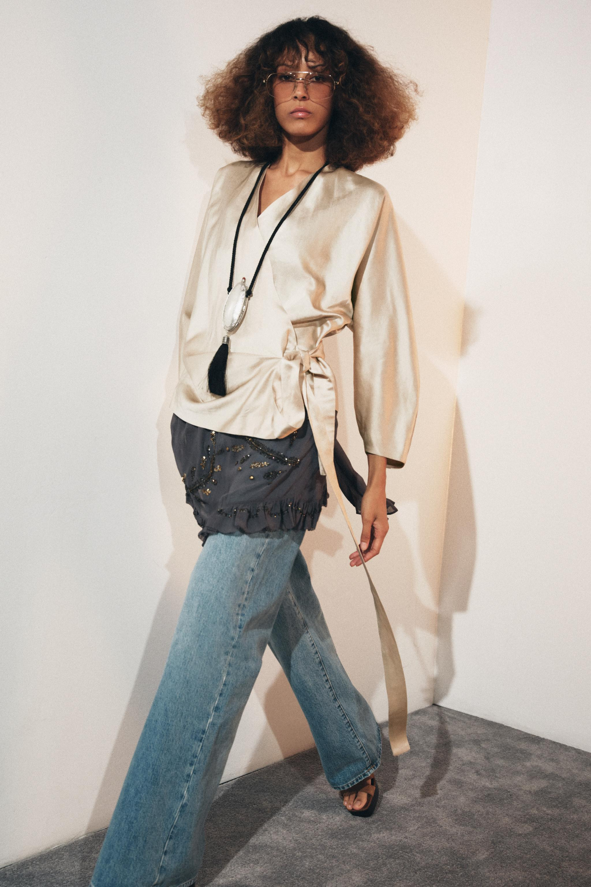 WRAP BLOUSE WITH BOW IN LINEN ZW COLLECTION | Zara UK