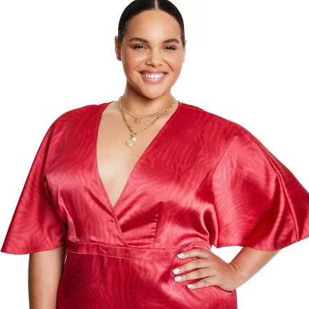 Women's Palm Leaf Contrast Print Exaggerated Flutter Sleeve Maxi Dress - Fe Noel x Target Fuchsia | Target