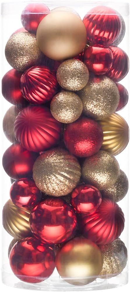 Christmas Tree Decorations Ornament Set, 50ct Red and Gold Shatterproof Christmas Ball Ornaments ... | Amazon (US)