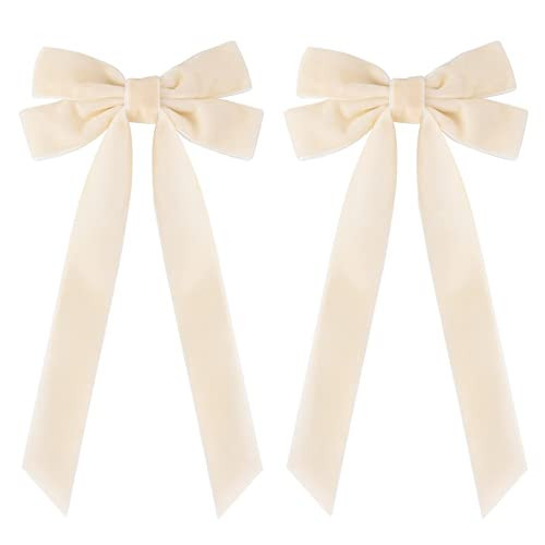2PCS Velvet Hair Bows Ivory Beige Hair Ribbon Clips Big Fall Alligator Clips Hair Accessories for Women Girls Toddlers Kids Baby | Amazon (US)