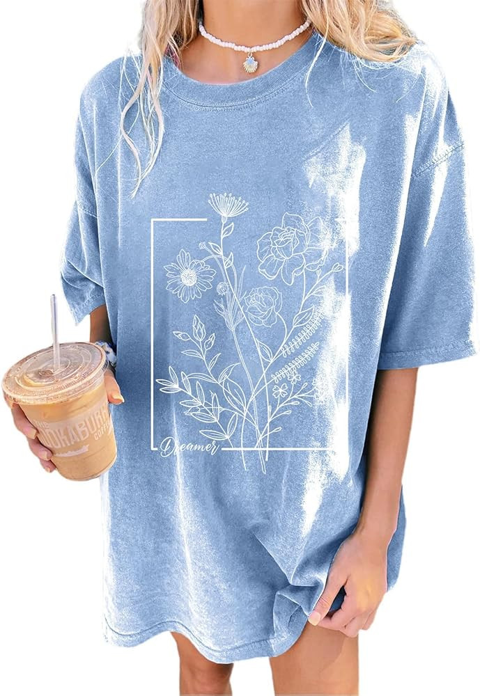 Remidoo Women's Casual Short Sleeve Graphic Oversized T Shirt Loose Letter Print Tee Top Blouse | Amazon (US)