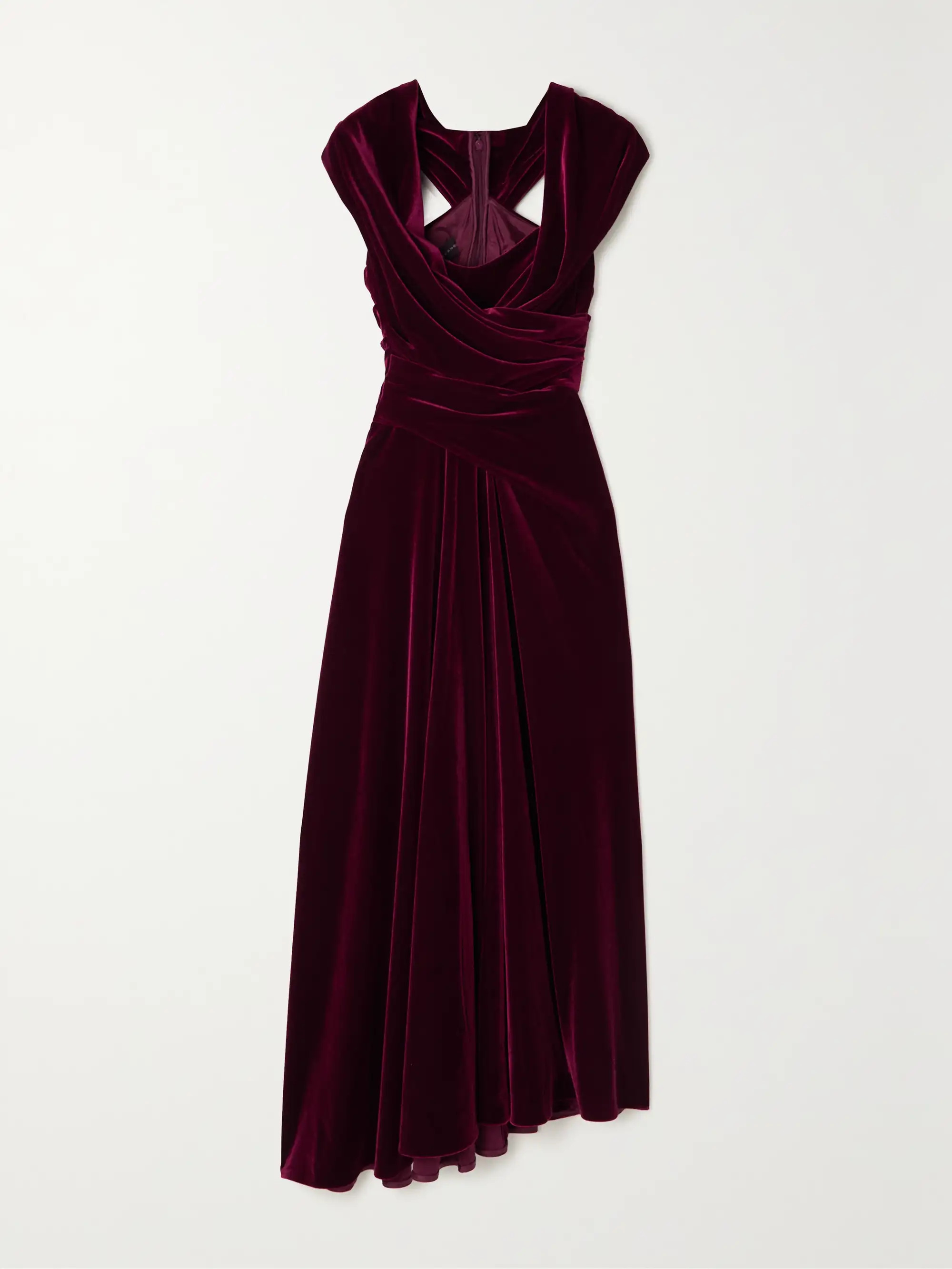 TALBOT RUNHOFOff-the-shoulder draped stretch-velvet midi dress | NET-A-PORTER (US)