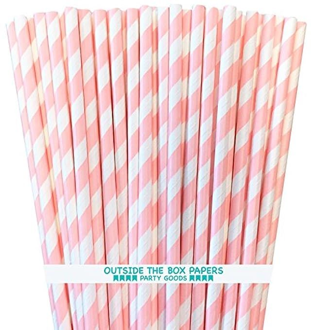 Striped Paper Straws - Light Pink White - 7.75 Inches - Pack of 100- Outside the Box Papers Brand | Amazon (US)