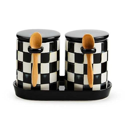 MACKENZIE-CHILDS Set of 2 Farmhouse Canister, Lidded Kitchen Canister with Spoon, Black-and-White Courtly Check | Amazon (US)