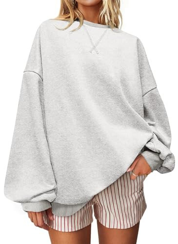 UEU Crewneck Sweatshirts for Women Long Sleeve Lightweight Sweaters Heather Light Gray Medium | Amazon (US)
