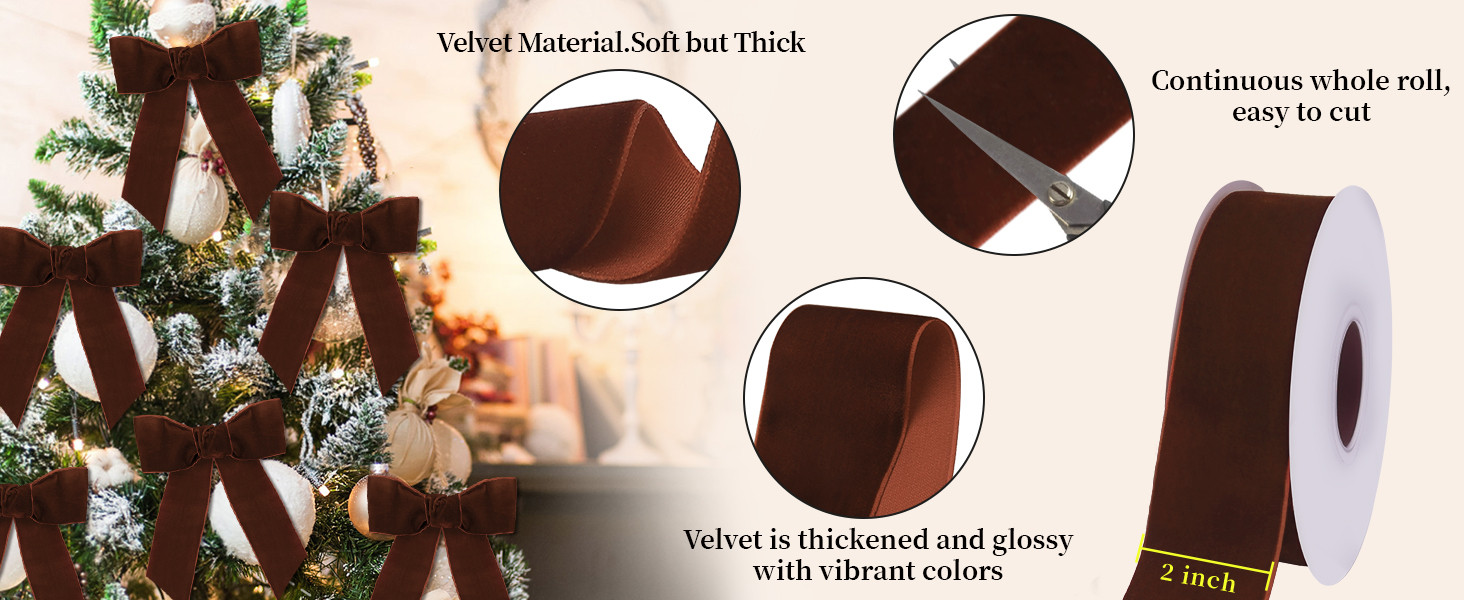 10 Yards Burgundy Velvet Ribbon 2 Inch for Christmas Tree,Dark Red Velvet Christmas Ribbon for Gi... | Amazon (US)