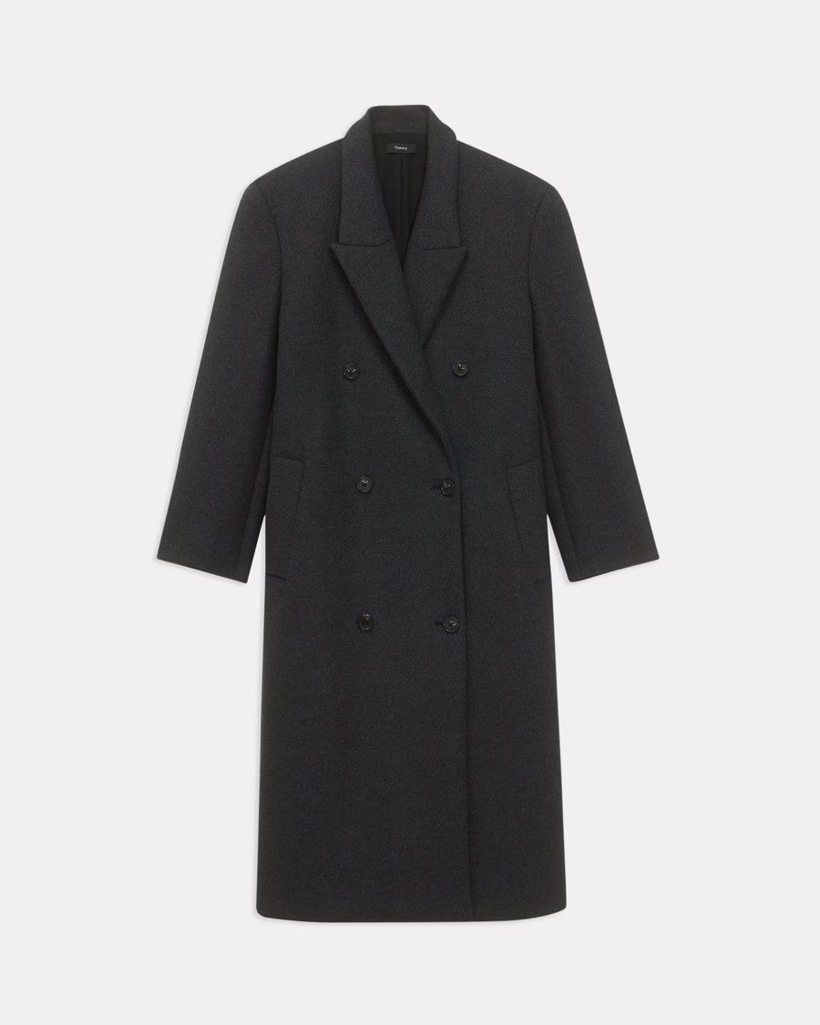 Recycled Wool-Blend Melton Double-Breasted Coat | Theory | Theory UK