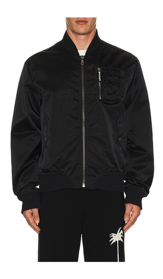 Curved Logo Bomber in Black | Revolve Clothing (Global)