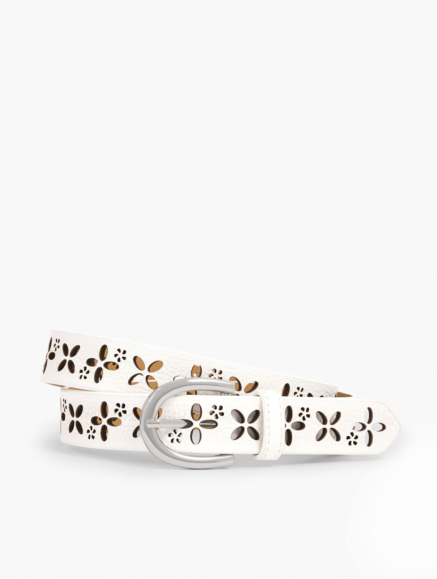 Perforated Floral Leather Belt | Talbots