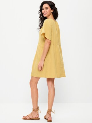 Crinkle Gauze Flutter-Sleeve Mini Swing Dress | Old Navy (US)