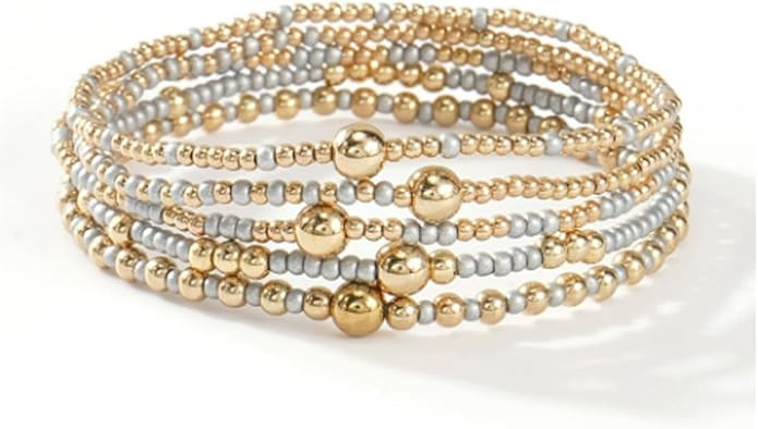 Caiyao Bohemia Multilayer Resin Beaded Stackable Bracelets Set Colorful Surfer Heishi Gold Beaded... | Amazon (US)