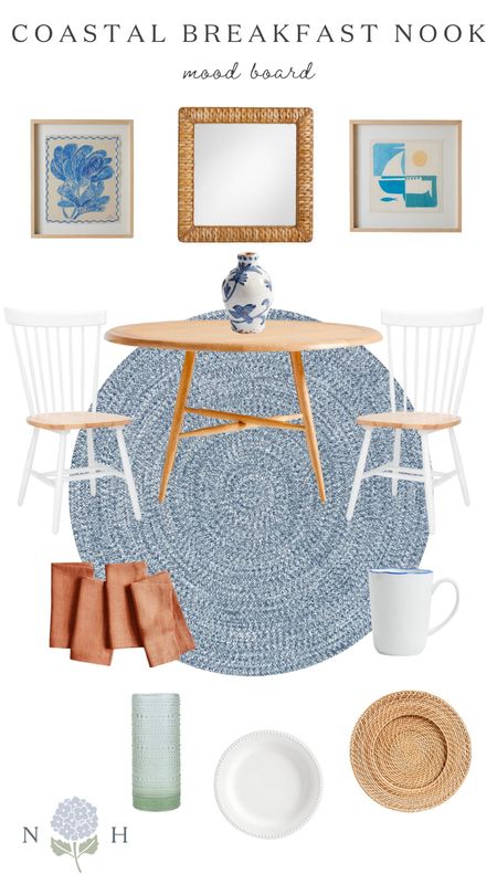 Coastal decor, breakfast nook decor ideas, pottery barn, crate and barrel, linen napkins, coastal wall art 

#LTKhome