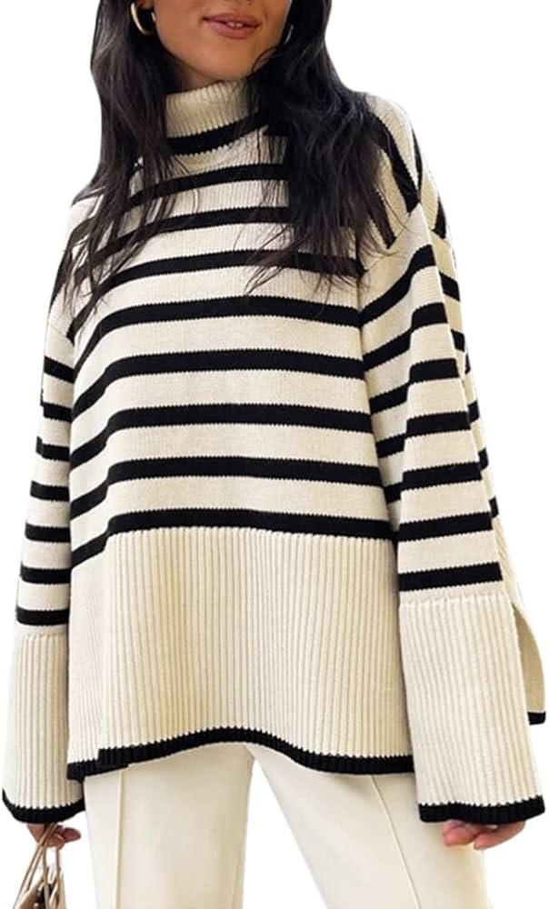 ORANDESIGNE Donna Maglione a Collo Alto a Righe Pullover a Maniche Lunghe Autunno Inverno Maglia ... | Amazon (IT)